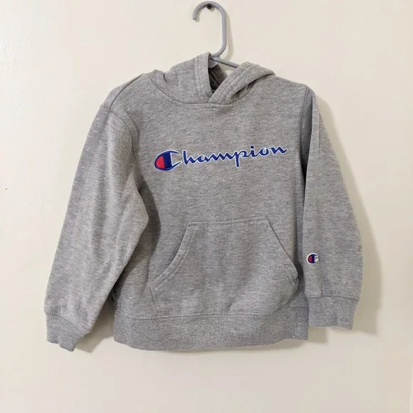 Champion Logo Grey Hoodie Jacket Kids 5 - Picture 3 of 8